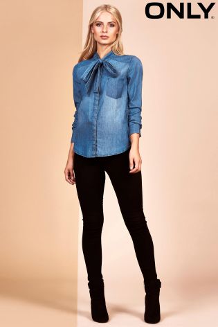 Only Denim Bow Neck Blouse